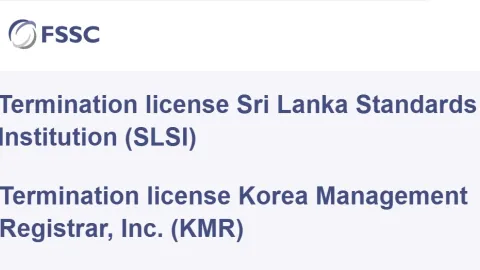 FSSC 22000 Licenses Terminated for SLSI and KMR