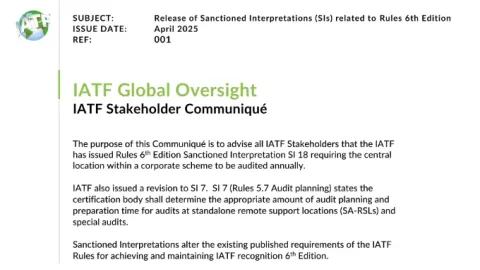 IATF Confirms Official Interpretations to Rules 6th Edition Through New Communiqué