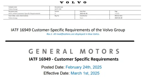 Volvo and GM Update Customer-Specific Requirements for IATF 16949