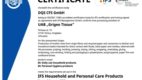 Grigeo Group Maintains IFS Household and Personal Care Certification Following Successful Audit