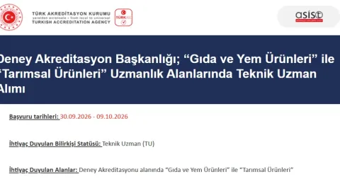 TÜRKAK Seeks Technical Experts in Food, Feed and Agricultural Product Testing