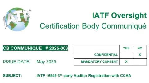 IATF Mandates New Online Registration With CCAA for IATF 16949 Auditors in Mainland China
