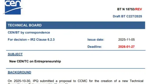 Proposed CEN Technical Committee on Entrepreneurship to Advance Startup Standards