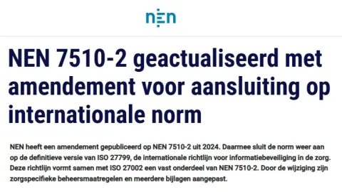 Dutch Healthcare Information Security Standard Updated to Align With ISO 27799