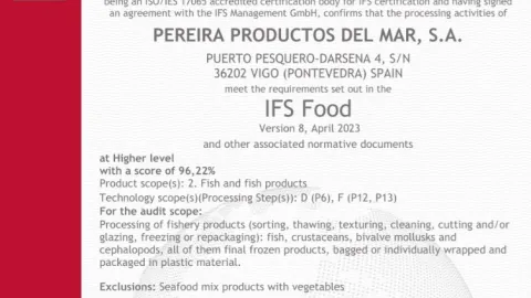 Pereira Seafood Products Achieves Top IFS Food Certification for 8th Year