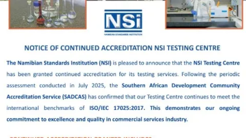 Namibian Standards Institution Testing Centre Retains Accreditation Under ISO 17025